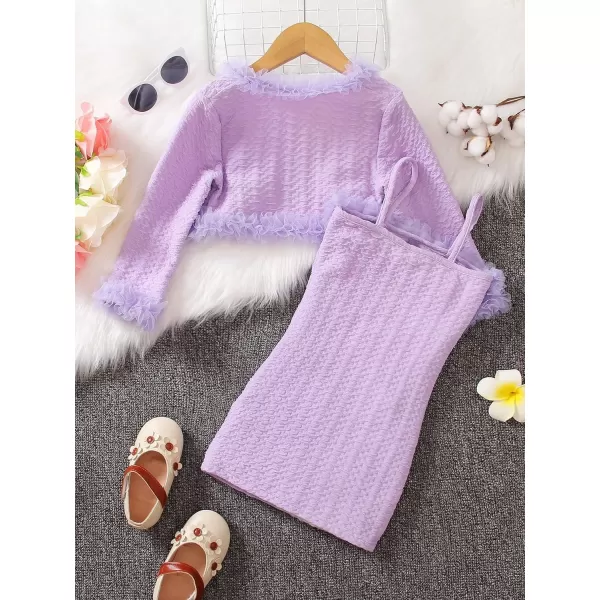 Floerns Girls Party 2 Piece Outfit Fuzzy Trim Open Front Jacket with Cami Dress