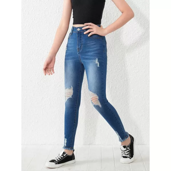 Floerns Girls Ripped High Waisted Skinny Denim Jeans Long Pants