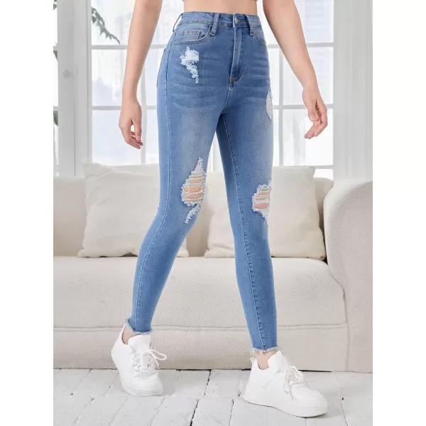 Floerns Girls Ripped High Waisted Skinny Denim Jeans Long Pants