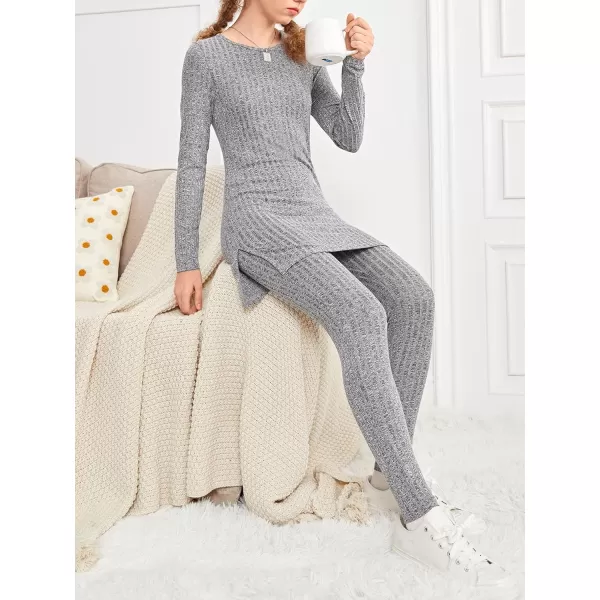 Floerns Girl's Solid Long Sleeve Split Hem Tee with Leggings Set 2 Piece Outfit