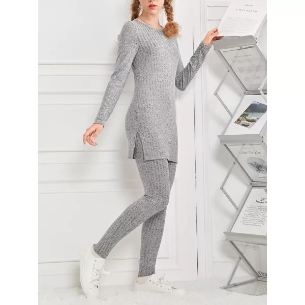 Floerns Girl's Solid Long Sleeve Split Hem Tee with Leggings Set 2 Piece Outfit