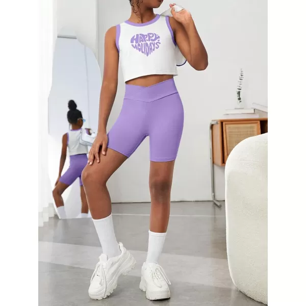 Floerns Girl's Sports Shorts Rib Knitted Sporty Athletic Running Kids Biker Shorts
