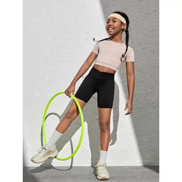 Floerns Girl's Sports Shorts Rib Knitted Sporty Athletic Running Kids Biker Shorts