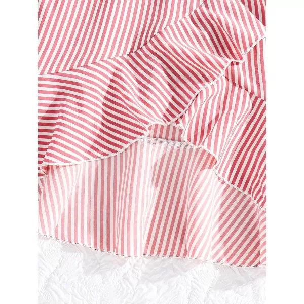 Floerns Girls Striped Print Asymmetrical Neck Sleeveless Ruffle Trim Wrap A Line Midi Dress
