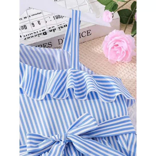 Floerns Girls Striped Print Asymmetrical Neck Sleeveless Ruffle Trim Wrap A Line Midi Dress