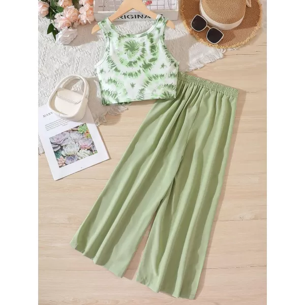 Floerns Girls Tie Dye Tank Top with Wide Leg Pants Set Two Piece Outfit