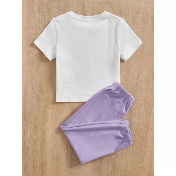 Floerns Girl's Two Piece Outfit Letter Print Tee Shirt and Sweatpants Set