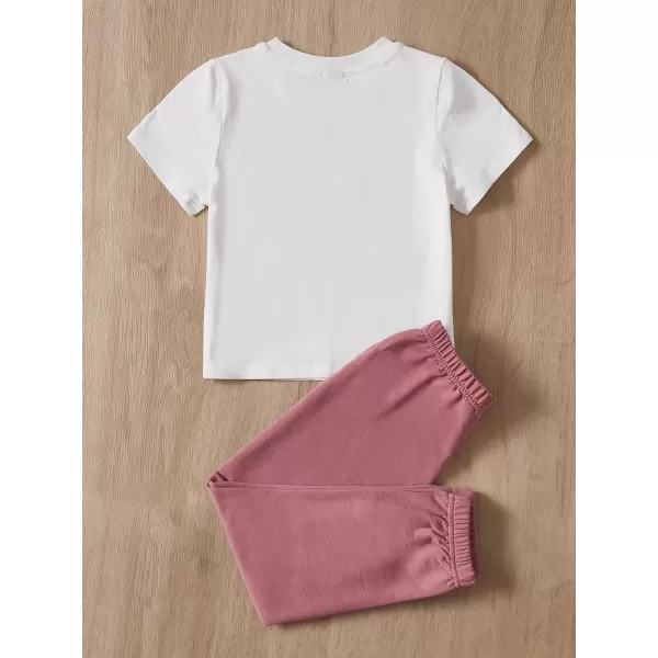 Floerns Girl's Two Piece Outfit Letter Print Tee Shirt and Sweatpants Set