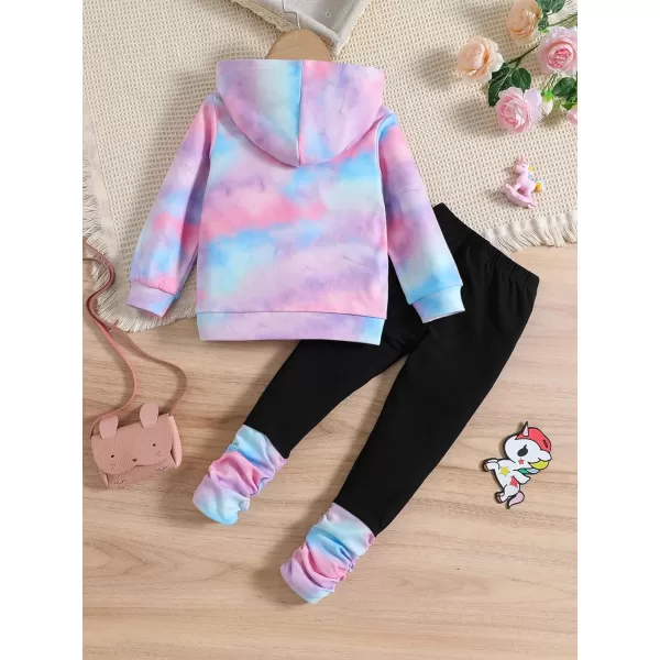 Floerns Girl's Two Piece Outfit Tie Dye Long Sleeve Hoodie And Sweatpants Set