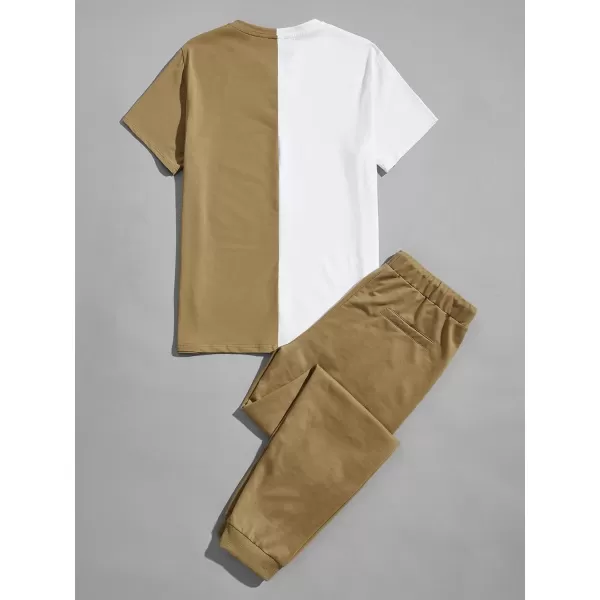 Floerns Men's 2 Piece Outfit Letter Print Tee Shirt Drawstring Waist Pants Set