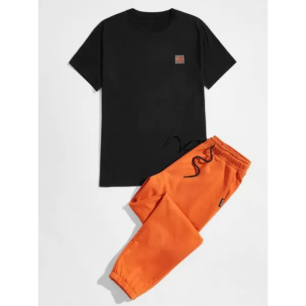 Floerns Men's 2 Piece Outfit Letter Print Tee Shirt Drawstring Waist Pants Set