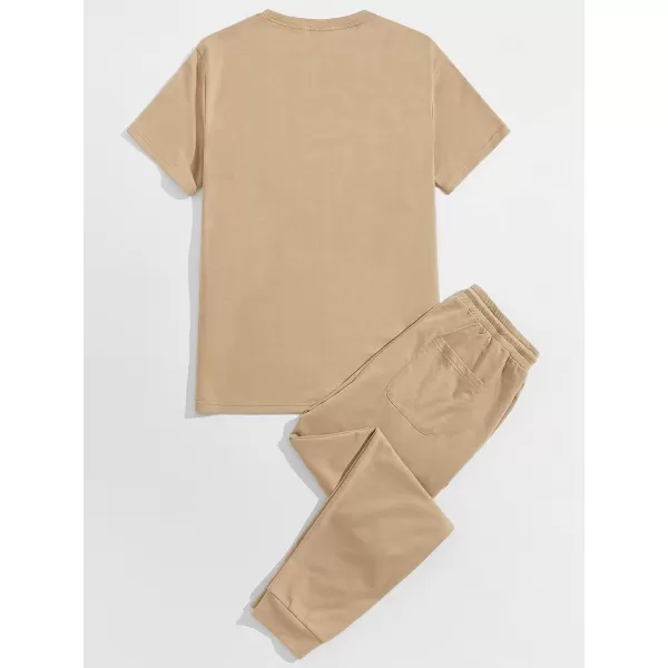 Floerns Men's 2 Piece Outfit Letter Print Tee Shirt Drawstring Waist Pants Set