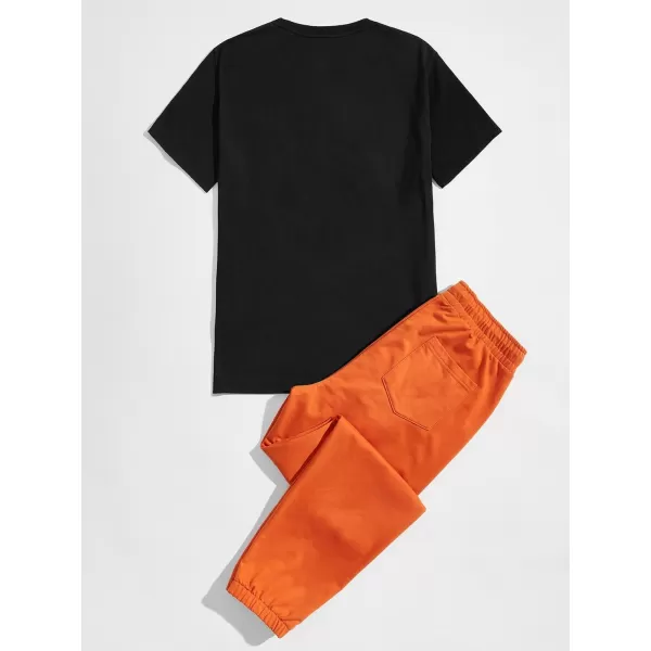 Floerns Men's 2 Piece Outfit Letter Print Tee Shirt Drawstring Waist Pants Set