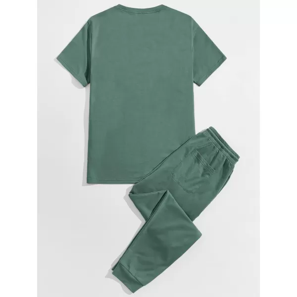 Floerns Men's 2 Piece Outfit Letter Print Tee Shirt Drawstring Waist Pants Set