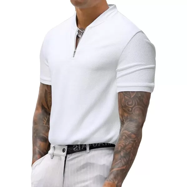 Floerns Men's Casual Quarter Zipper Short Sleeve Mock Neck T Shirt