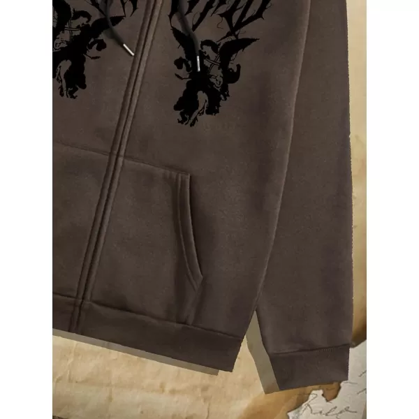 Floerns Men's Causal Graphic Print Long Sleeve Zip Up Drawstring Thermal Hoodies Sweatshirt With Pockets
