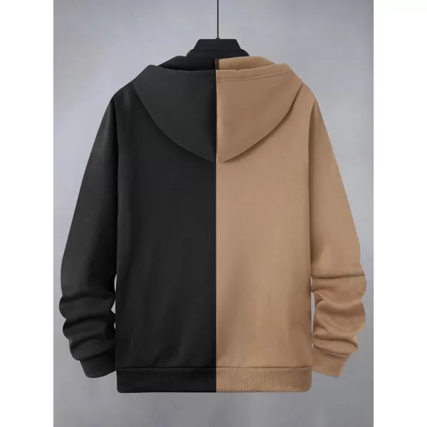 Floerns Men's Causal Graphic Print Long Sleeve Zip Up Drawstring Thermal Hoodies Sweatshirt With Pockets