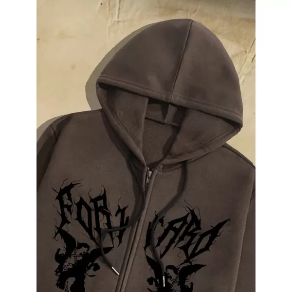 Floerns Men's Causal Graphic Print Long Sleeve Zip Up Drawstring Thermal Hoodies Sweatshirt With Pockets