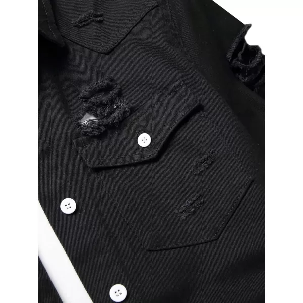 Floerns Men's Causal Ripped Button Front Dual Pocket Short Sleeve Denim Shirt Without Tee