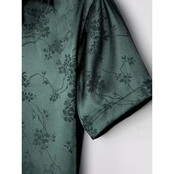 Floerns Men's Floral Jacquard Short Sleeve Button Front Satin Shirt Blouse Top