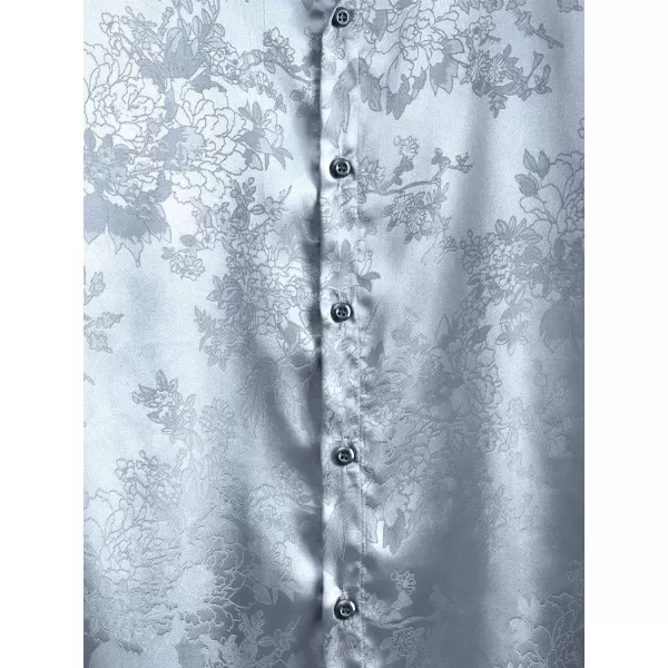 Floerns Men's Floral Jacquard Short Sleeve Button Front Satin Shirt Blouse Top