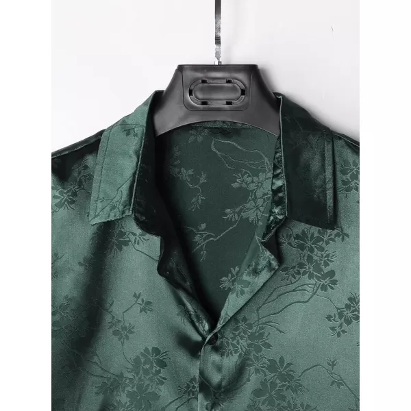 Floerns Men's Floral Jacquard Short Sleeve Button Front Satin Shirt Blouse Top