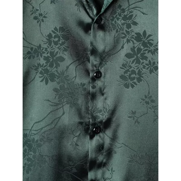 Floerns Men's Floral Jacquard Short Sleeve Button Front Satin Shirt Blouse Top