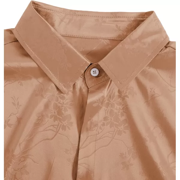 Floerns Men's Floral Jacquard Short Sleeve Button Front Satin Shirt Blouse Top