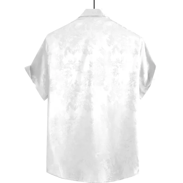 Floerns Men's Floral Jacquard Short Sleeve Button Front Satin Shirt Blouse Top