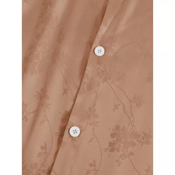 Floerns Men's Floral Jacquard Short Sleeve Button Front Satin Shirt Blouse Top