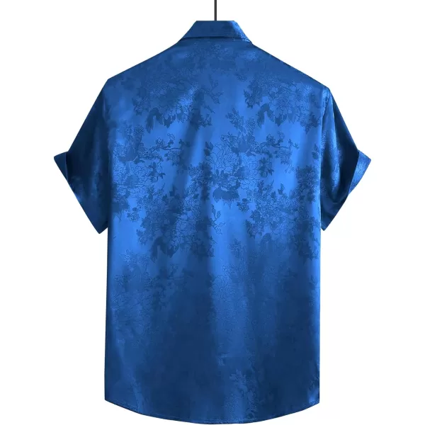 Floerns Men's Floral Jacquard Short Sleeve Button Front Satin Shirt Blouse Top