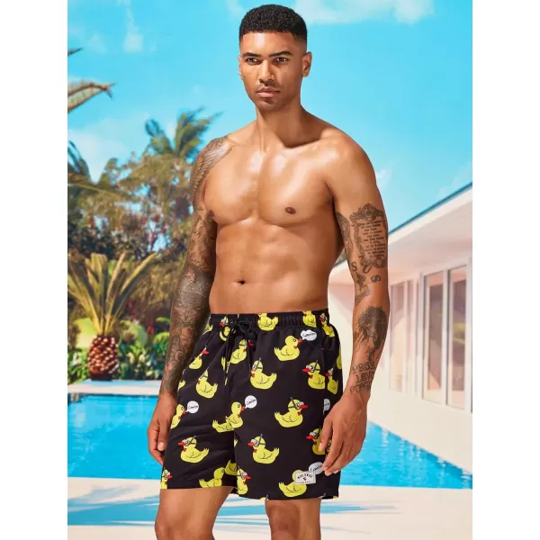 Floerns Men's Graphic Print Board Shorts Drawstring Waist Beach Swim Trunks