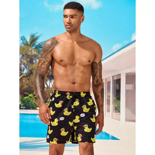Floerns Men's Graphic Print Board Shorts Drawstring Waist Beach Swim Trunks