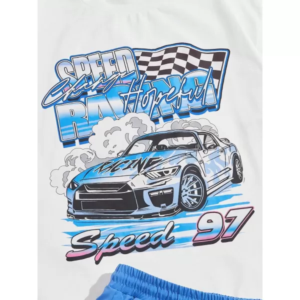 Floerns Men's Graphic Print T Shirt Drawstring Waist Shorts Set 2 Piece Outfit