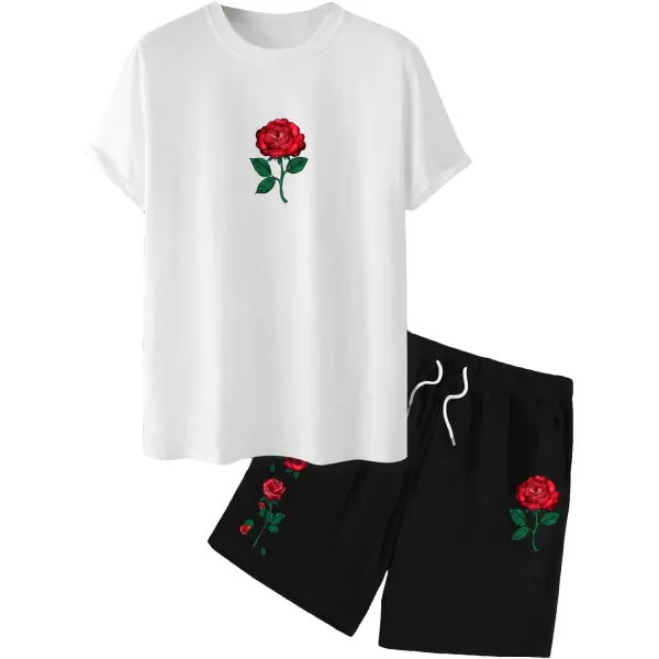 Floerns Men's Graphic Print T Shirt Drawstring Waist Shorts Set 2 Piece Outfit