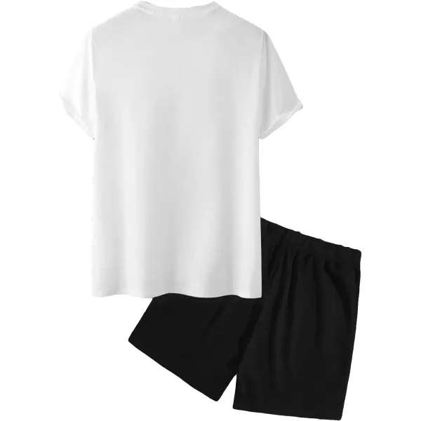 Floerns Men's Graphic Print T Shirt Drawstring Waist Shorts Set 2 Piece Outfit