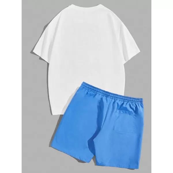 Floerns Men's Graphic Print T Shirt Drawstring Waist Shorts Set 2 Piece Outfit