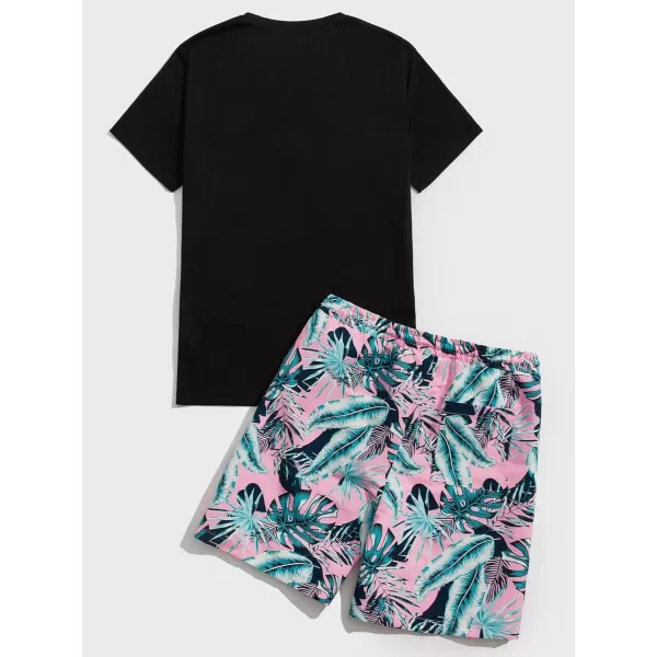 Floerns Men's Graphic Print T Shirt Drawstring Waist Shorts Set 2 Piece Outfit