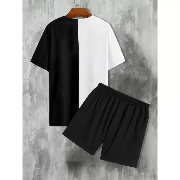 Floerns Men's Graphic Print T Shirt Drawstring Waist Shorts Set 2 Piece Outfit