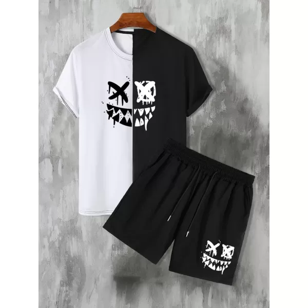 Floerns Men's Graphic Print T Shirt Drawstring Waist Shorts Set 2 Piece Outfit