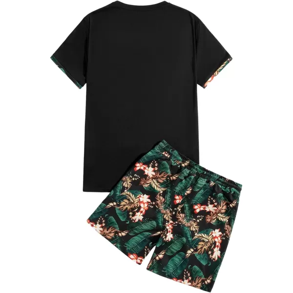 Floerns Men's Graphic Print T Shirt Drawstring Waist Shorts Set 2 Piece Outfit