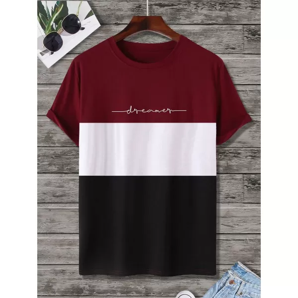 Floerns Men's Letter Print Short Sleeve Colorblock Crewneck Casual Tee Shirt