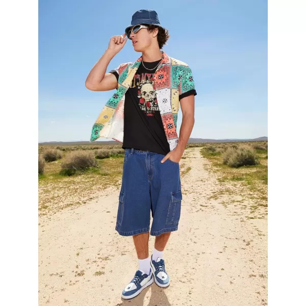 Floerns Men's Loose Hip Hop Flap Pocket Side Denim Shorts Jeans with Cargo Pockets
