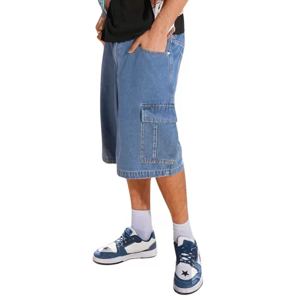 Floerns Men's Loose Hip Hop Flap Pocket Side Denim Shorts Jeans with Cargo Pockets