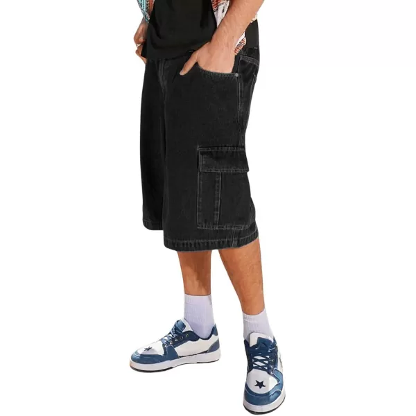 Floerns Men's Loose Hip Hop Flap Pocket Side Denim Shorts Jeans with Cargo Pockets