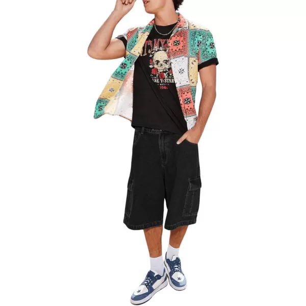 Floerns Men's Loose Hip Hop Flap Pocket Side Denim Shorts Jeans with Cargo Pockets