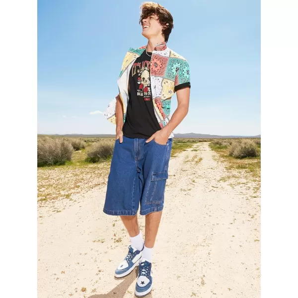 Floerns Men's Loose Hip Hop Flap Pocket Side Denim Shorts Jeans with Cargo Pockets