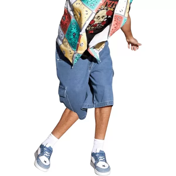 Floerns Men's Loose Hip Hop Flap Pocket Side Denim Shorts Jeans with Cargo Pockets