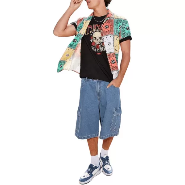 Floerns Men's Loose Hip Hop Flap Pocket Side Denim Shorts Jeans with Cargo Pockets