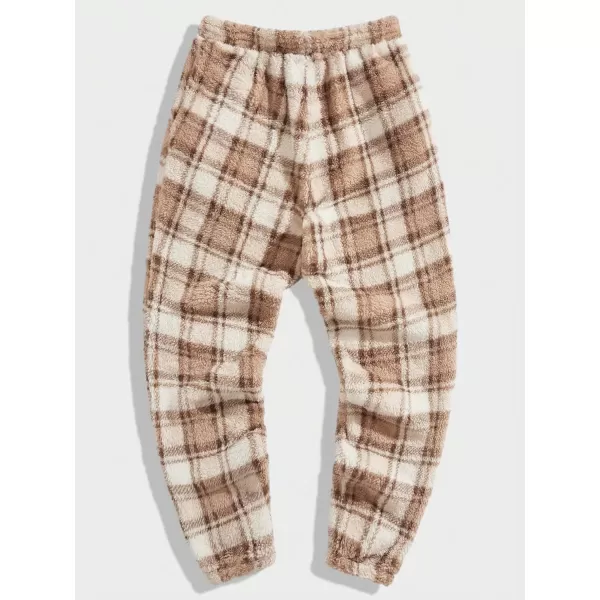 Floerns Men's Plaid Print Drawstring Waist Warm Teddy Flannel Jooger Pants